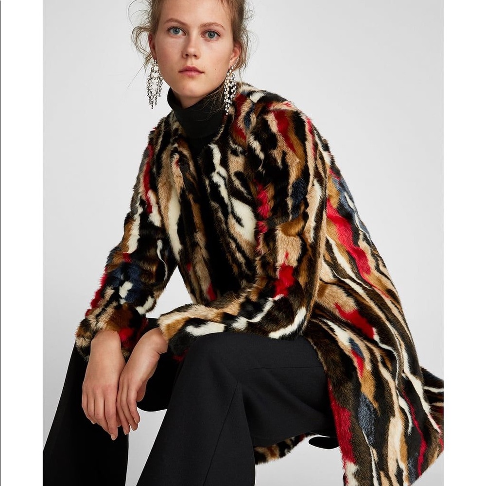 Zara multicolored faux fur coat